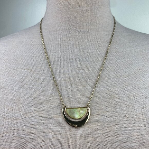 MOP Gold Tone Modernist Pendant Necklace - Picture 1 of 5